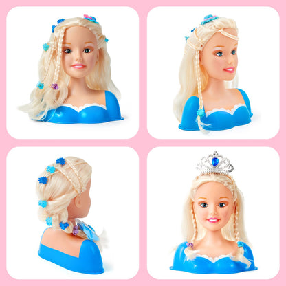 52PCS Makeup Doll Styling Head Kids Mannequin Head with Crown Hairdryer Straightener Hairpins Makeup Hair Styling Accessories Hairdressing Children's Makeup Toy Gift for Girls aged 3 4 5 6 years