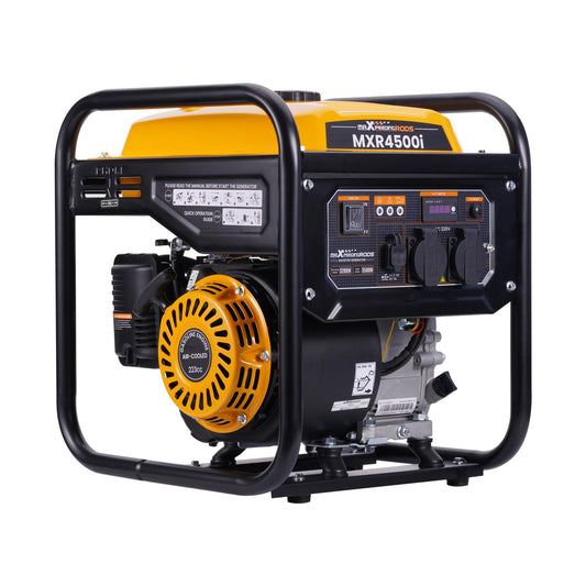 maXpeedingrods Inverter Power Generator 3500W Gasoline 4 Stroke with two 230V sockets Quiet and lightweight as emergency power supply for home, garage, workshop, and construction site.