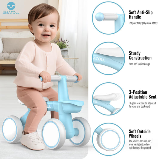 Umatoll baby balance bike for 1 year old, toy for 12-24 months, toddler walking bike with basket for boys girls, gifts for 1 year old birthday (light blue)