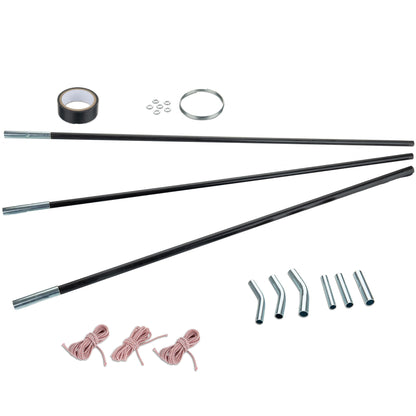 Fiberglass tent pole repair kit 3 fiberglass segments Ø12.5/11/9.5 mm 65 cm - with shock cord and threading tool sleeves tent poles - replacement poles for tents Trimabble