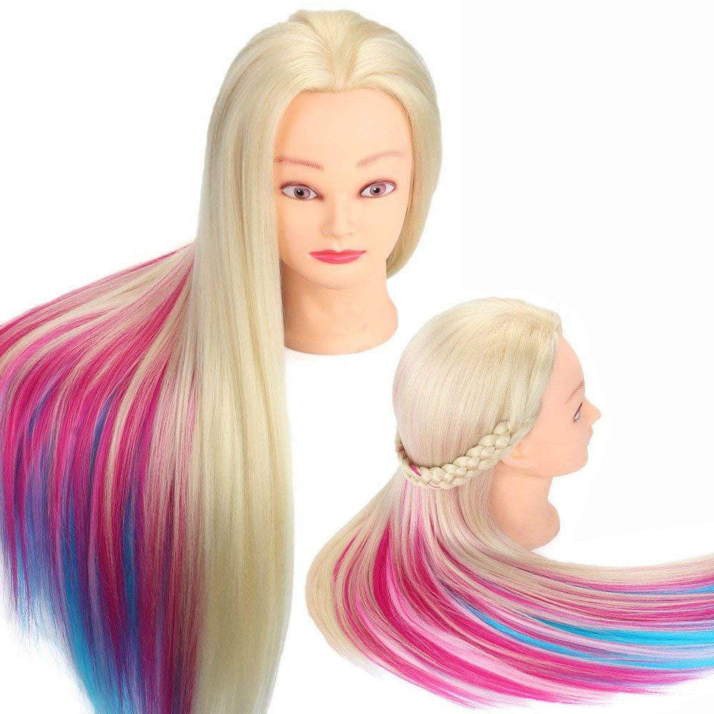 TopDirect 75cm/29.5 inch Training Heads for Hairdressers Practice Head Salon Mannequin Head 100% Synthetic Hair with Table Clamp + Hair Styling Braid Set