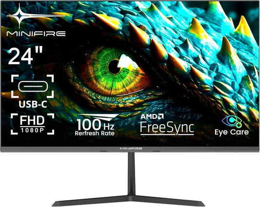 Minifire 24 inch monitor, 100Hz, Full HD (1980x1080p), 5ms (OD), Adaptive-Sync, sRGB110%, Eye-Care, VESA, PC screen with HDMI USB-C ports - MF24X3AL