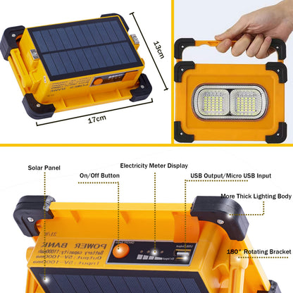 OHAYORI LED work light battery, 80W 6000mAh USB rechargeable solar spotlight, magnetic portable camping lamp, 4 light modes IP65 waterproof for workshop, construction, repair, emergency