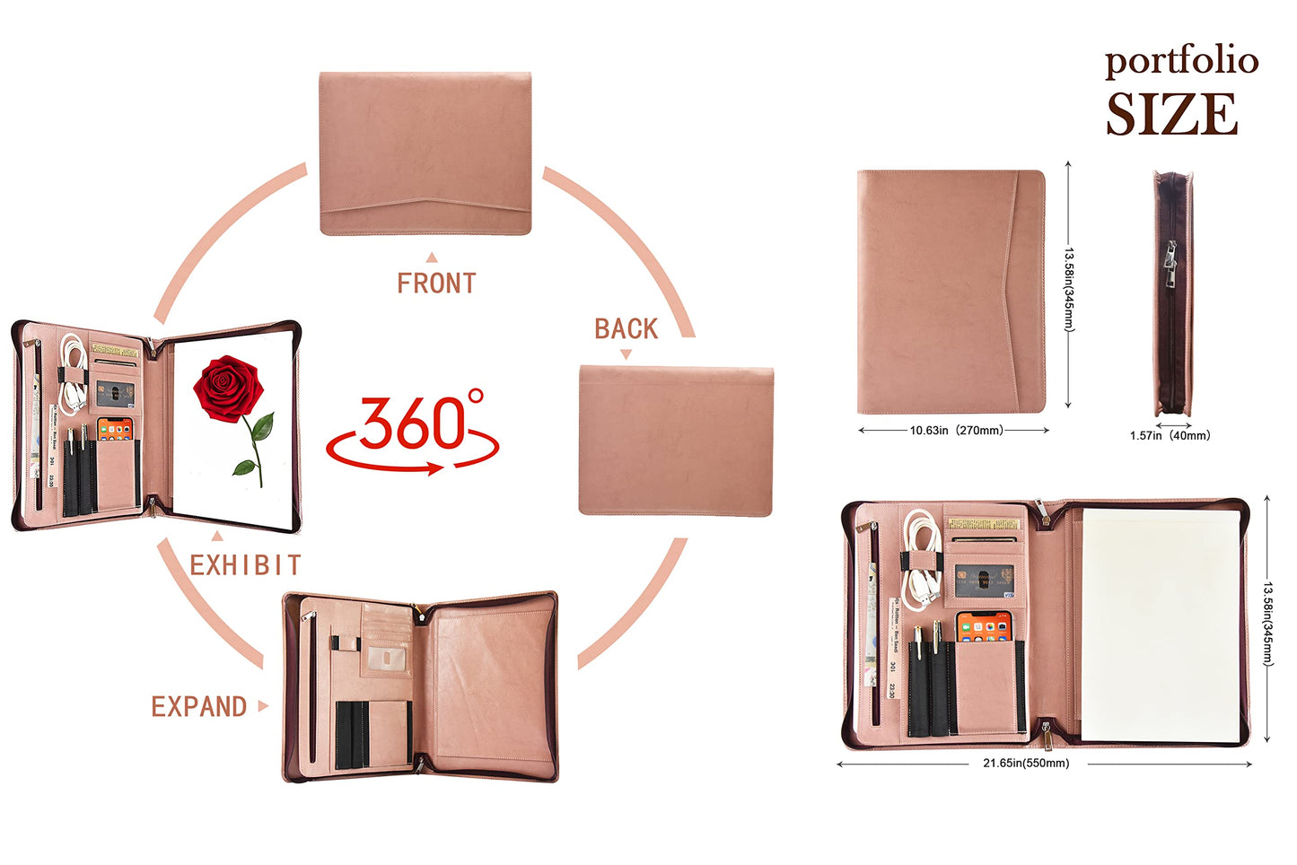 Calfinder A4 writing pad, conference folder, vegan leather, work folder, file folder, leather folder, business folder, pink