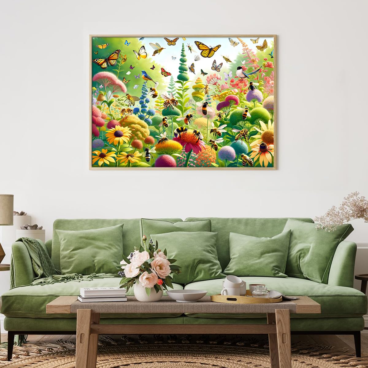 1000 piece puzzle for adults, colorful jigsaw puzzle featuring butterflies and bees. Great gift idea.