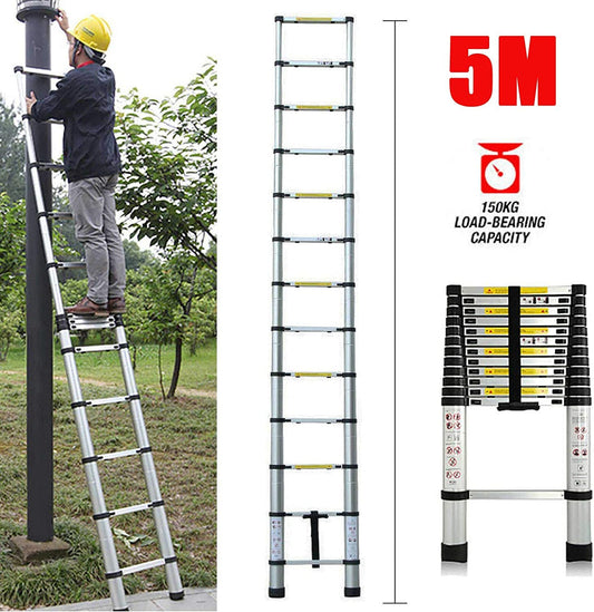 Multipurpose ladder 5m telescopic ladder aluminum folding ladder non-slip extendable sturdy step ladder 150 kg/330 lbs capacity