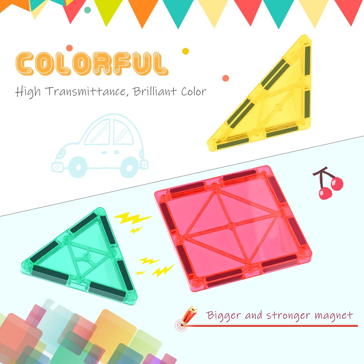 Magnetic blocks 100Pcs for kids aged 3+ Strong magnetic Montessori toy Kids STEM learning toy Gift to promote creativity for boys girls (100 pcs)