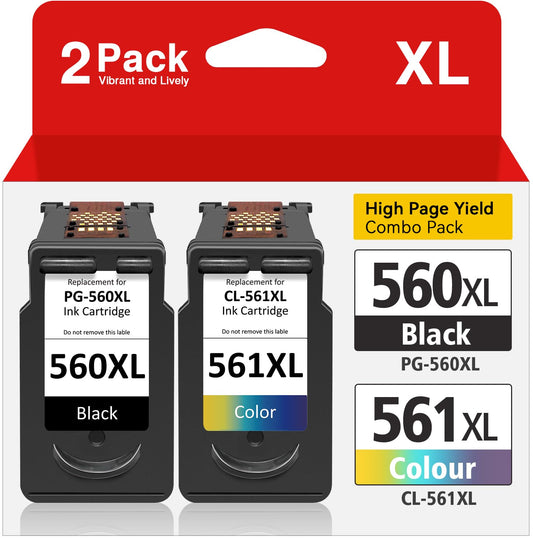 Inkwood 560 561 cartridges, PG 560 XL Black and CL 561 XL Compatible for Canon printer cartridges 560 561, for Canon Pixma TS5350, TS5351, TS5352, TS 5350, TS 5351, TS 5352, TS7450, TS7451