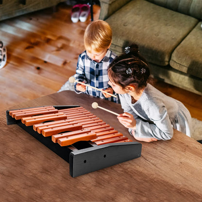 COSTWAY 25 Note Xylophone Glockenspiel, wooden musical instrument, comes with 2 mallets & carrying bag. Suitable for both kids and adults, in brown and black.