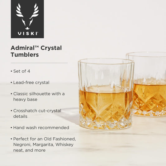 Whiskey 5832 Admiral Crystal Tumblers, Set of 4 by Home & Kitchen, 9 ounces, Clear