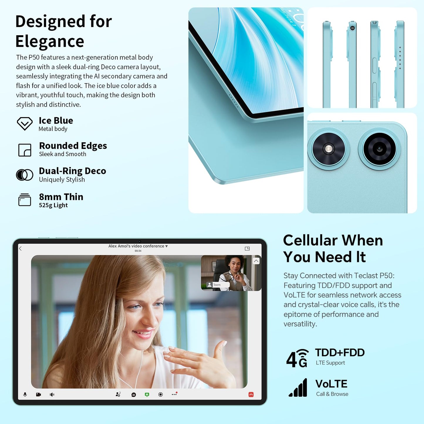 TECLAST P50 90Hz 11-inch Android Tablet, 20GB RAM+128GB ROM (expandable up to 5TB), 4G LTE Dual SIM+5G WiFi, 2GHz Octa-Core CPU, Widevine L1/7000mAh/GPS/8MP/GMS/3.5MM Jack, Tablet with Stylus + Case [2025]