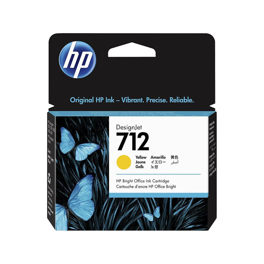 HP 712 Yellow 29 ml Original Ink Cartridge (3ED69A) with genuine HP ink, for DesignJet T650, T630, T250, T230 & Studio Series large format printers, and HP 713 DesignJet Printhead.
