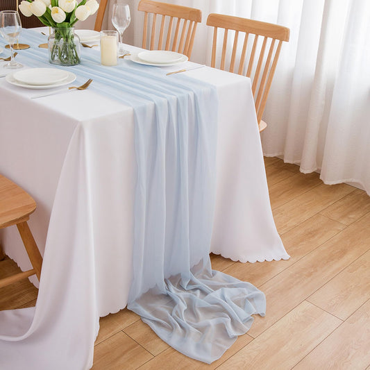 CHUQING Light Blue Chiffon Table Runner Blue Chiffon Fabric Transverse Curtain Decoration Fabric 4m x 70 cm Blue Runner Table