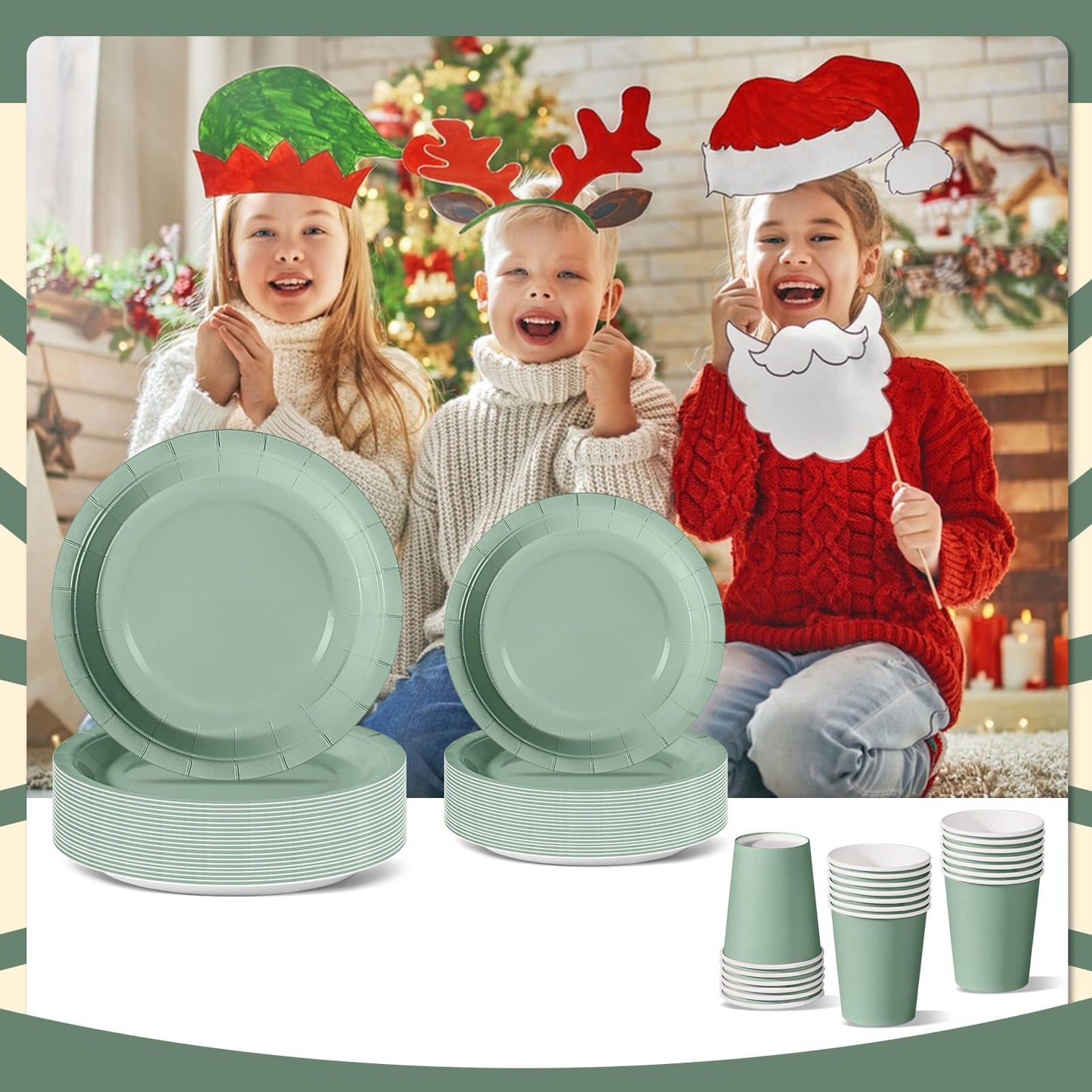 Nkaiso Grass Green Party Tableware, 96 Piece Colorful Paper Plates, Party Paper Plates Cups Napkins Party Plates Party Set Sweet Party, for celebrations like birthdays.