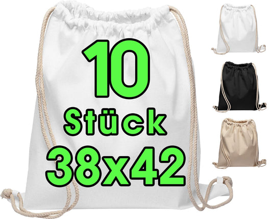 Cotton bags 10 pieces 38x42cm sports bag - backpack fabric bag gym bag, bag, jute bag OEKO-TEX® certified fabric shopping bag gym sac sack for painting white