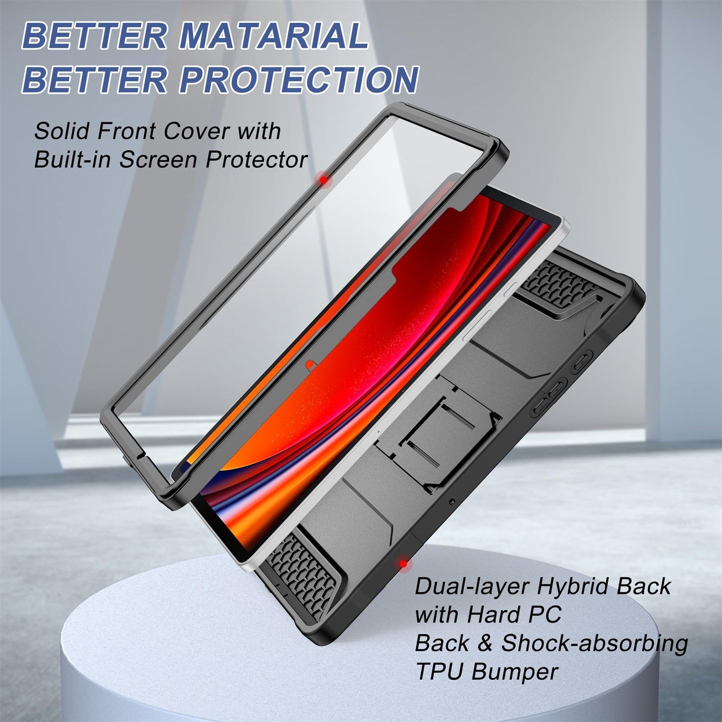 Shockproof case for Samsung Galaxy Tab A9 Plus 2023 with built-in screen protector and stand, sturdy full body protective case for Galaxy Tab A9+ 11-inch tablet [SM-X210/X216/X218], Black.