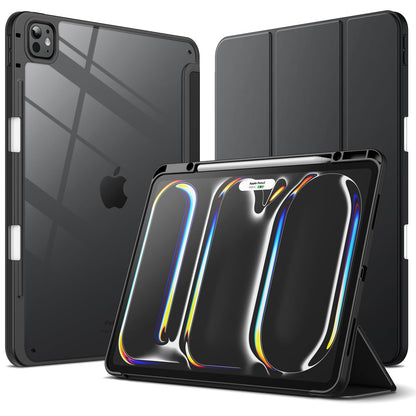 JETech case for iPad Pro 13 inch M4 (2024) with pencil holder, clear transparent back shell slim stand shockproof tablet cover, auto wake/sleep (black)