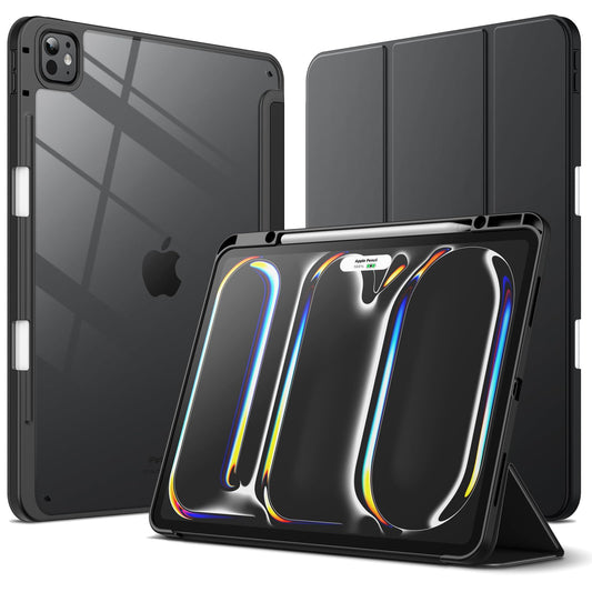 JETech case for iPad Pro 13 inch M4 (2024) with pencil holder, clear transparent back shell slim stand shockproof tablet cover, auto wake/sleep (black)