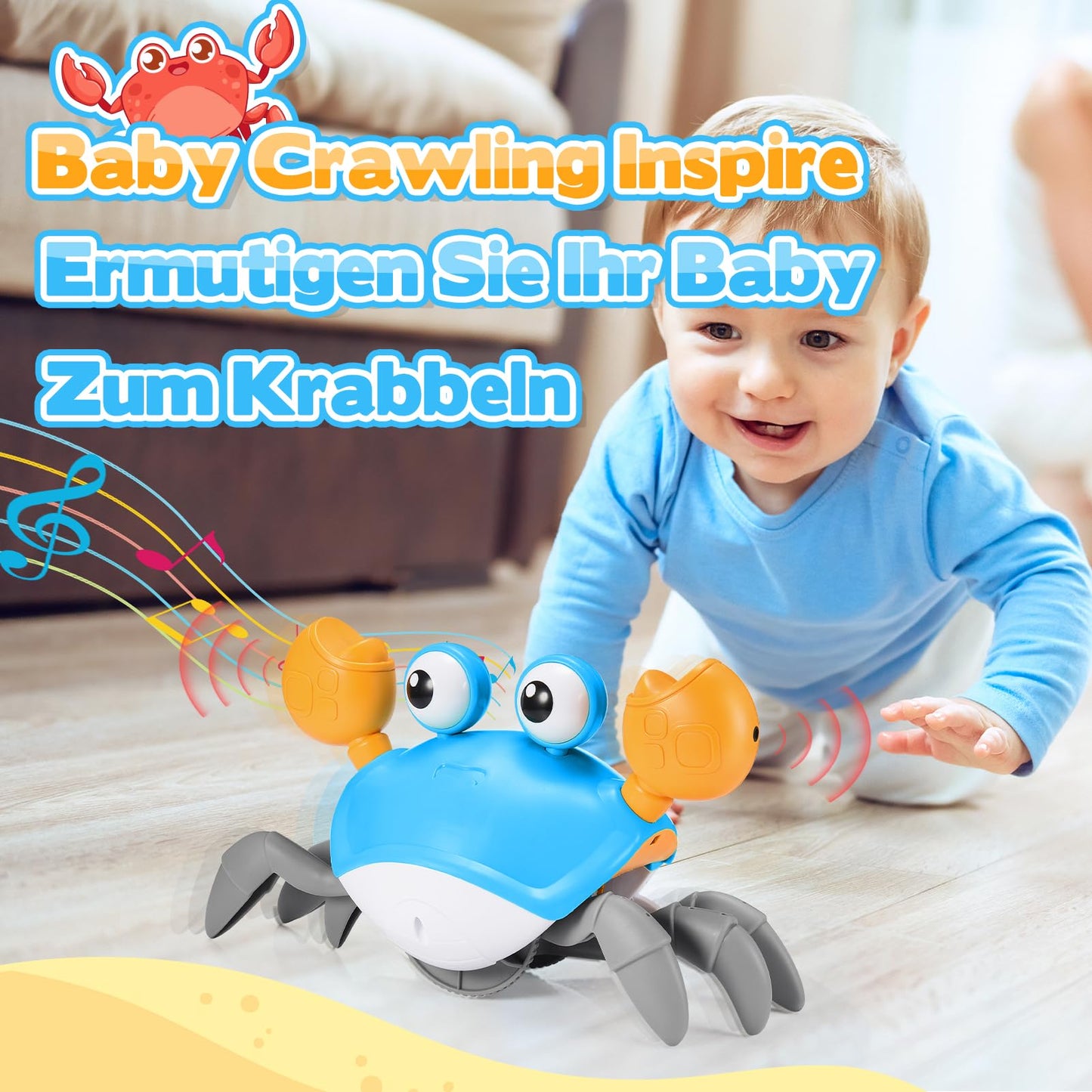 iKidiki Children's toys for 1 2 3 4 years old, Crab baby toy for 1-4 years old boys girls crawling toy baby gift boys girls birthday gift tummy time toys musical learning toys