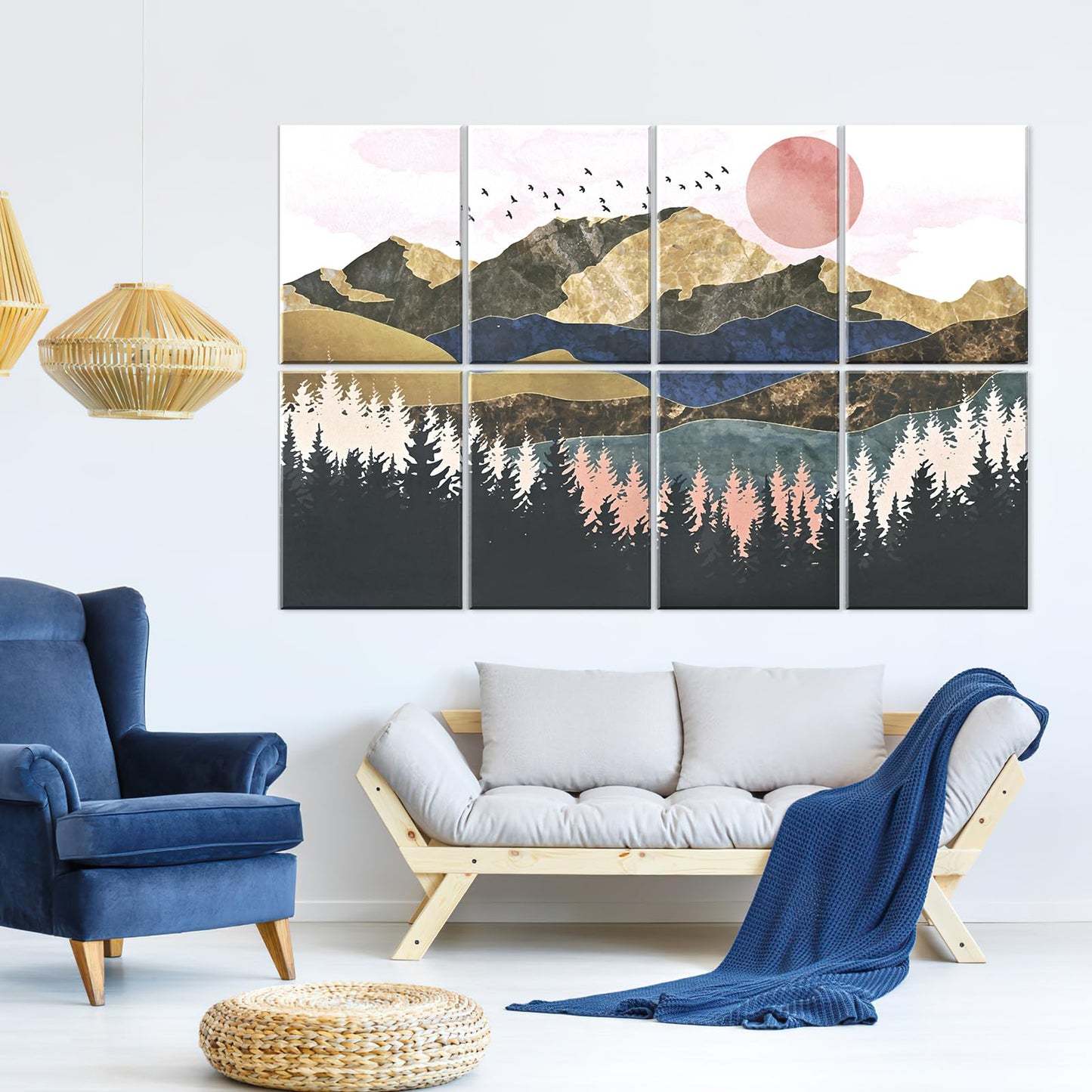 Yrendenge 8 pieces of acoustic panels, self-adhesive soundproof acoustic panels, high-density acoustic panel soundproofing wall panels, 30x40x0.9cm sound absorber wall office wall decoration (mountains trees)