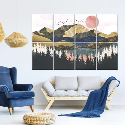 Yrendenge 8 pieces of acoustic panels, self-adhesive soundproof acoustic panels, high-density acoustic panel soundproofing wall panels, 30x40x0.9cm sound absorber wall office wall decoration (mountains trees)