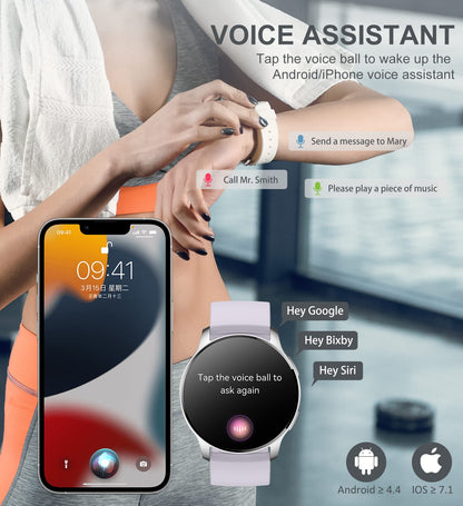 Iaret Smartwatch, 1.32 inch round wearable with phone function, personalized screen, music control, heart rate monitor, step counter, calories, etc. IP68 waterproof fitness tracker.