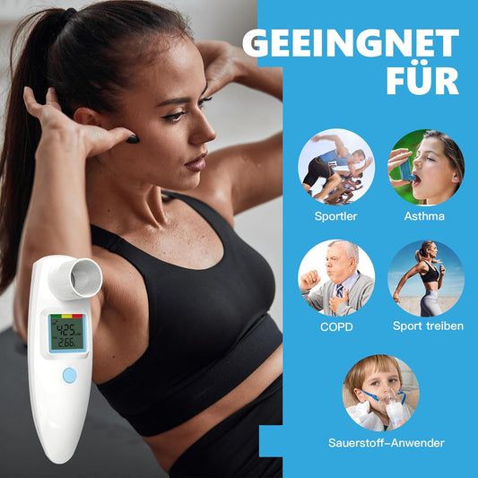 Peak Flow Meter, no Bluetooth, for adults and children to monitor lung function, LCD, digital spirometer for asthma, COPD, PEF & FEV1, risk indicator, diary form.