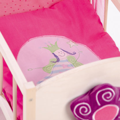 roba doll's bed series 'Happy Fairy', natural wood incl. textile accessories, bedding & canopy pink