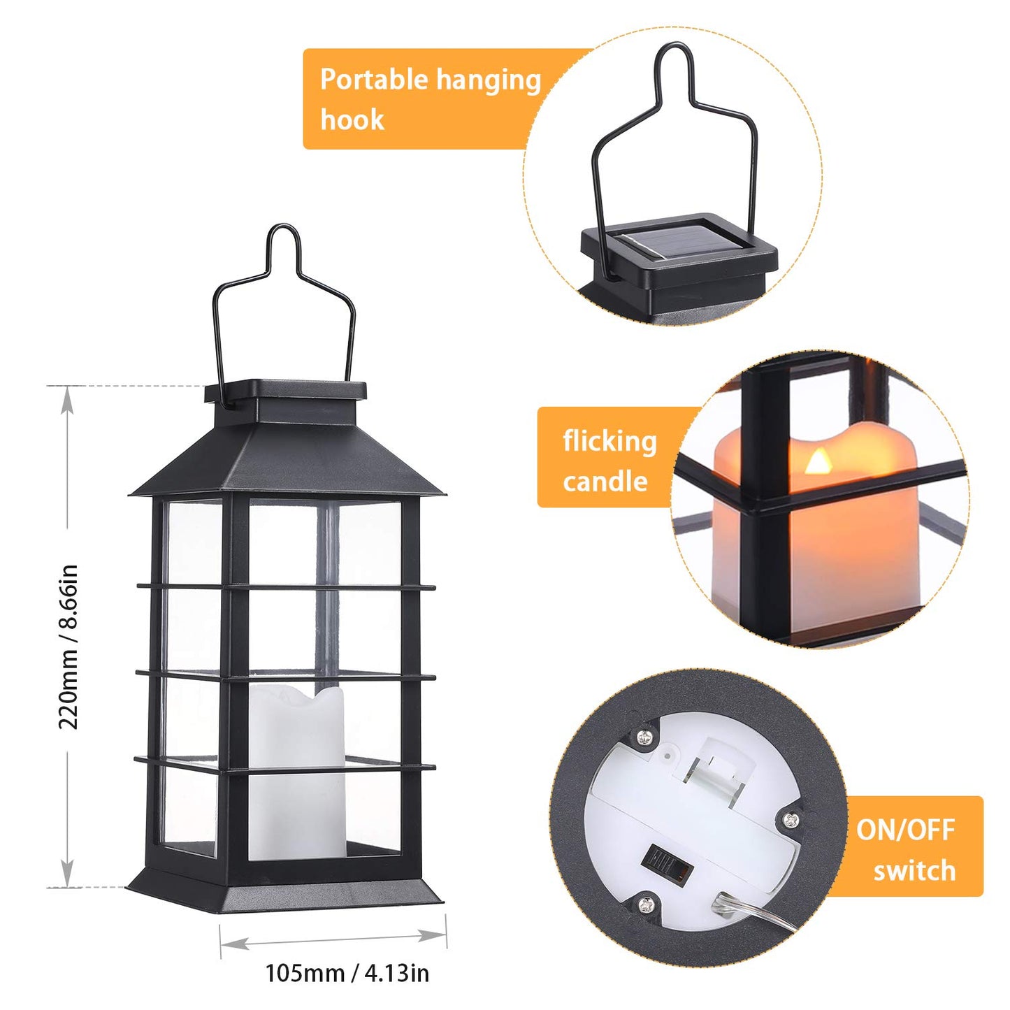 Solar lantern, Tomshine 2-pack solar lantern with candle light effect solar lamp for outdoor hanging decorative lighting for garden.