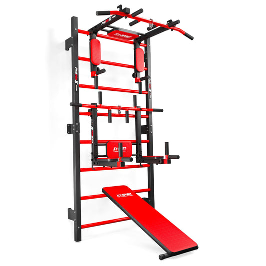 K-Sport: Training set - wall bars + dip station, pull-up bar & weight bench I power station with pull-up bar, dip bar & weight bench, incl. E-book