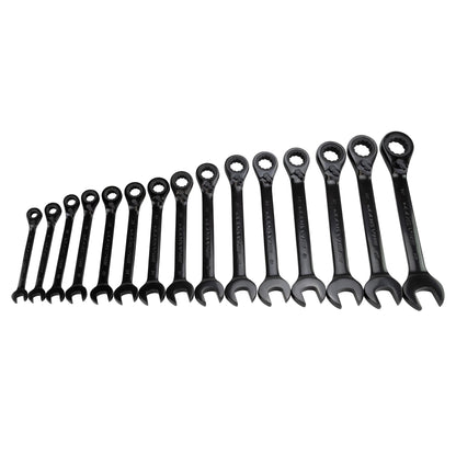 HASKYY 15-piece ring ratchet wrench set I Set 8-24 mm I BLACK I Ring combination wrench with ratchet set