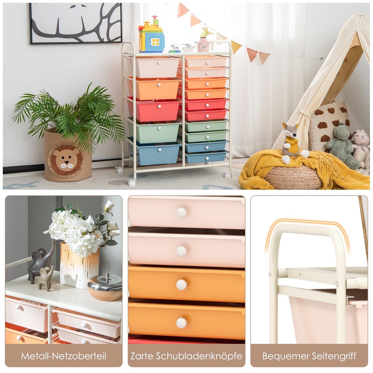 GOPLUS rolling cart with 15 stackable drawers, choose your color. Perfect for organizing your home, bathroom, or office.