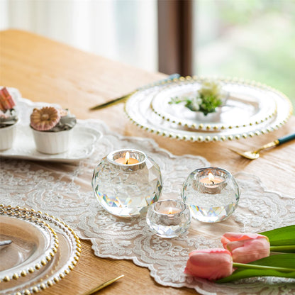 Sziqiqi Crystal Ball Tealight Holder 3 Set, Clear Glass Candle Holder for Tea Lights Candle Stand for Living Room Dining Table Decor Wedding Gift Birthday Party Meditation