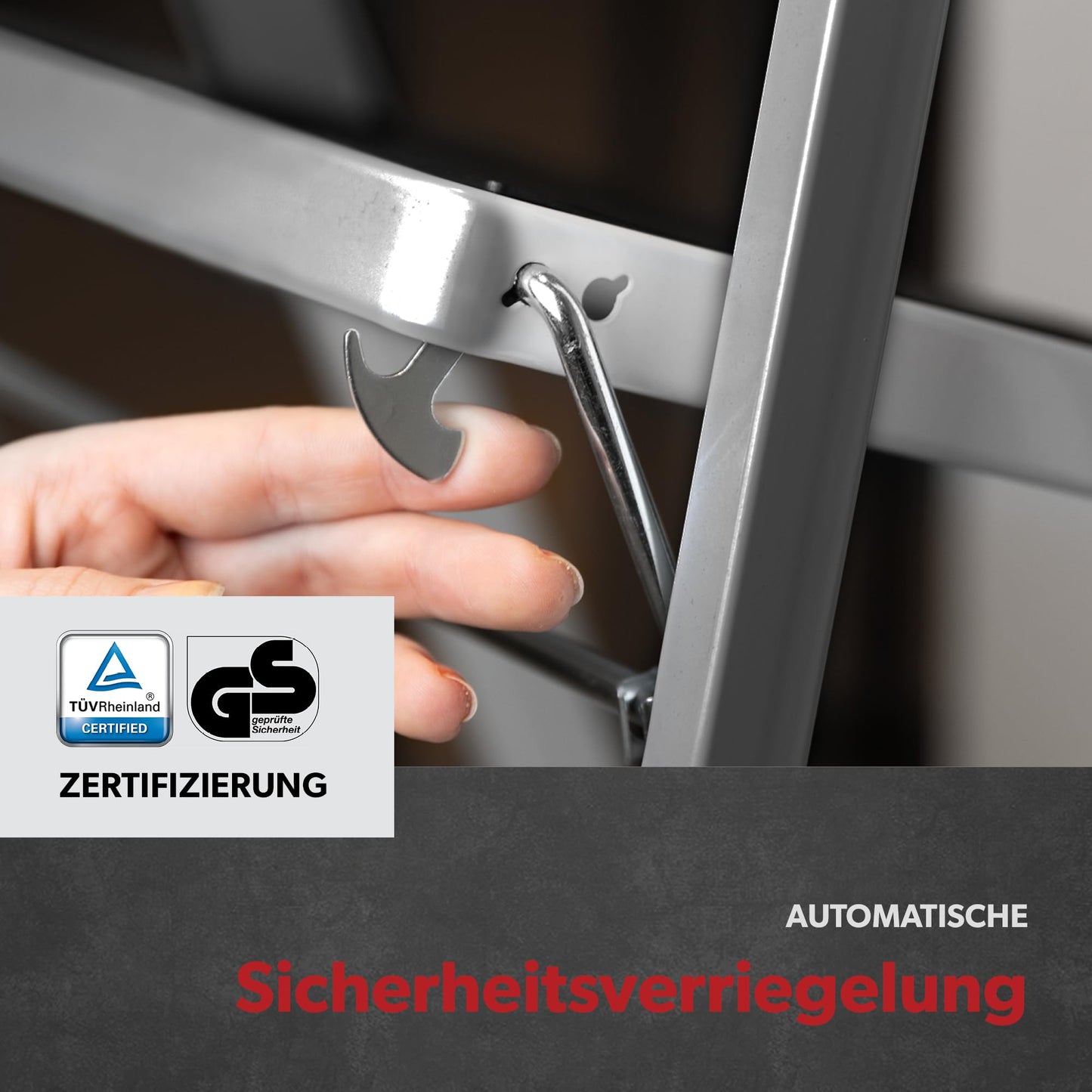 siwitec step ladder, foldable ladder with 3 steps, steel folding stool can hold up to 150 kg, foldable step stool, TÜV/GS certified, anthracite