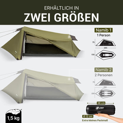 EXPLORER Namib 1 person tent small pack size ultralight for bike or motorcycle travel 3000mm water column with separate inner tent hiking trekking camping