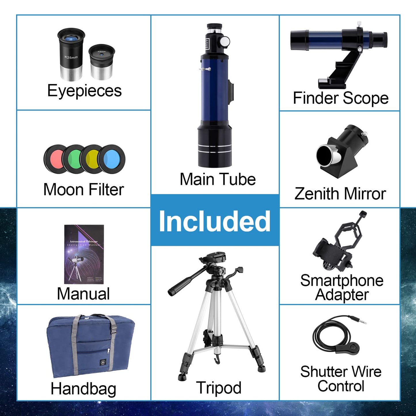 Astronomical telescope with tripod, Pro 400/70 FMC optical refractor glass telescopes. Telescope for children and adult beginners. Portable full kit.
