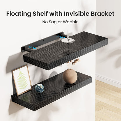 STOREMIC wall shelf black, set of 3 wall shelves, black wall shelf can hold up to 10 Kg, modern decorative display shelves for more space L40 x W14 cm for bathroom, office, living room