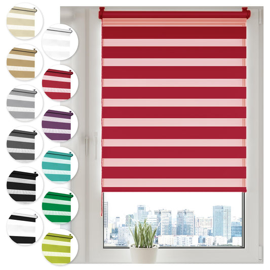 Double roller blind clamp fix without drilling 110cm x 130cm red duo roller clamp blind sun protection blind window blind for windows & doors zebra blind side pull blind.