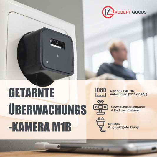 Kobert-Goods spy camera, functional charger with hidden camera M1B, for video and audio recording, Full HD 1080P, with motion detection.
