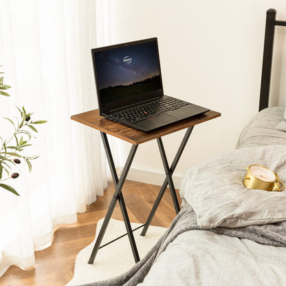 HOOBRO Side Table, Foldable Tray Table, Coffee Table, TV Tray in Industrial Style, Easy to Assemble, Dark Brown and Black EBF15BZ01