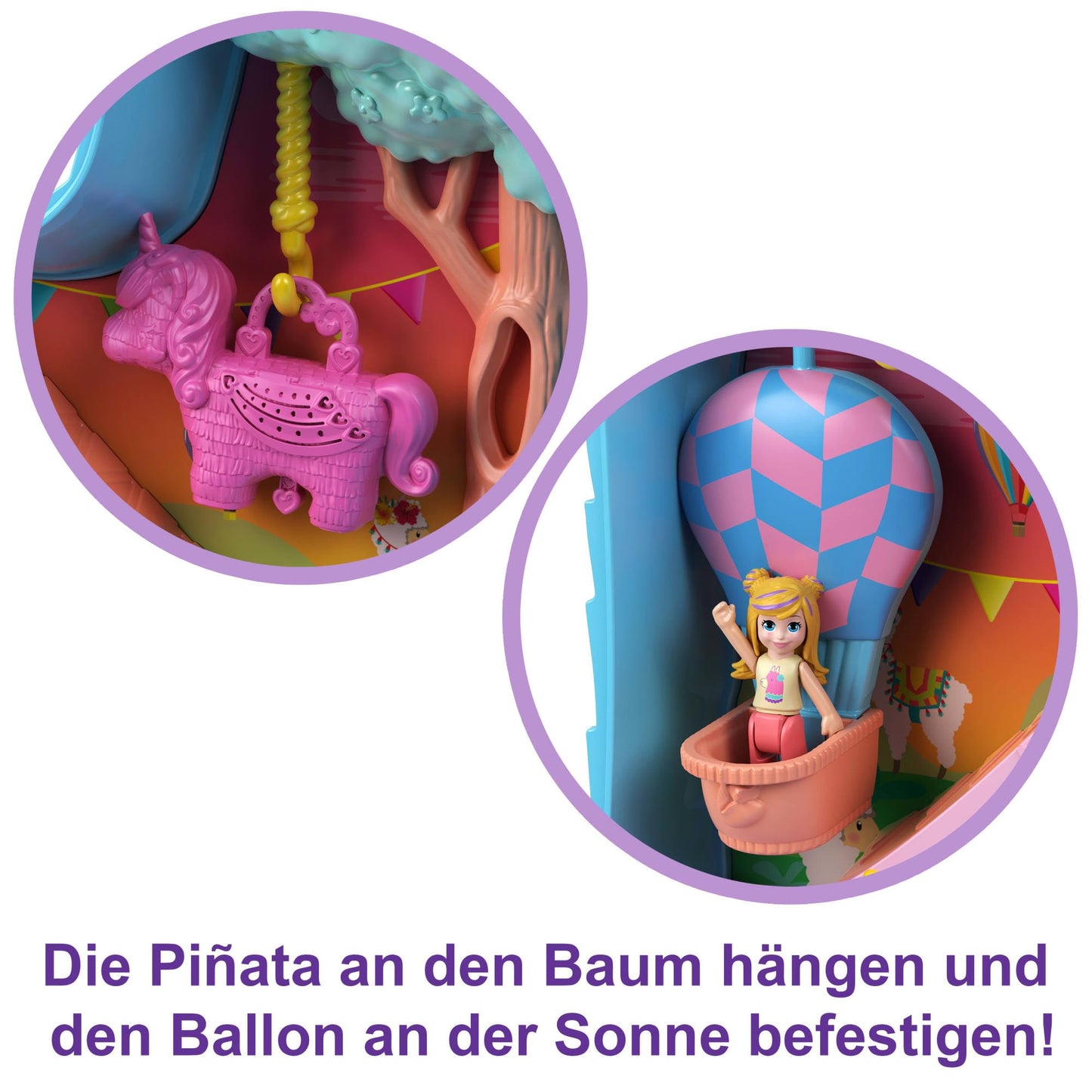 Polly Pocket case, llama in pajama party theme, with 25 accessories including 2 dolls and 2 llamas, interactive elements for immersive play, toy for ages 4 and up, HHX74.