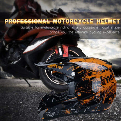UIGJIOG Motorcycle Helmet, Motocross Helmet, Kids Helmet, Helmets Kids Cross Helmet, Road Helmet with Gloves Mask Goggles, ATV Helmet, Orange, S (52~53cm)