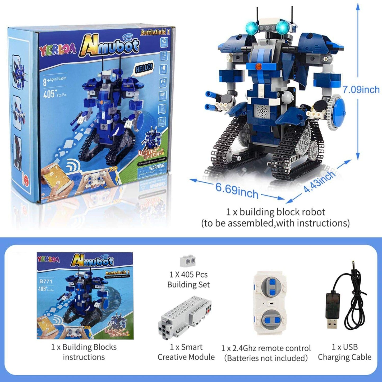 Yerloa Robot Kids Ages 8+, Remote Control Kit Toy, STEM Programmable Building Toy Gift for Boys Girls 6-12 (405 pcs)