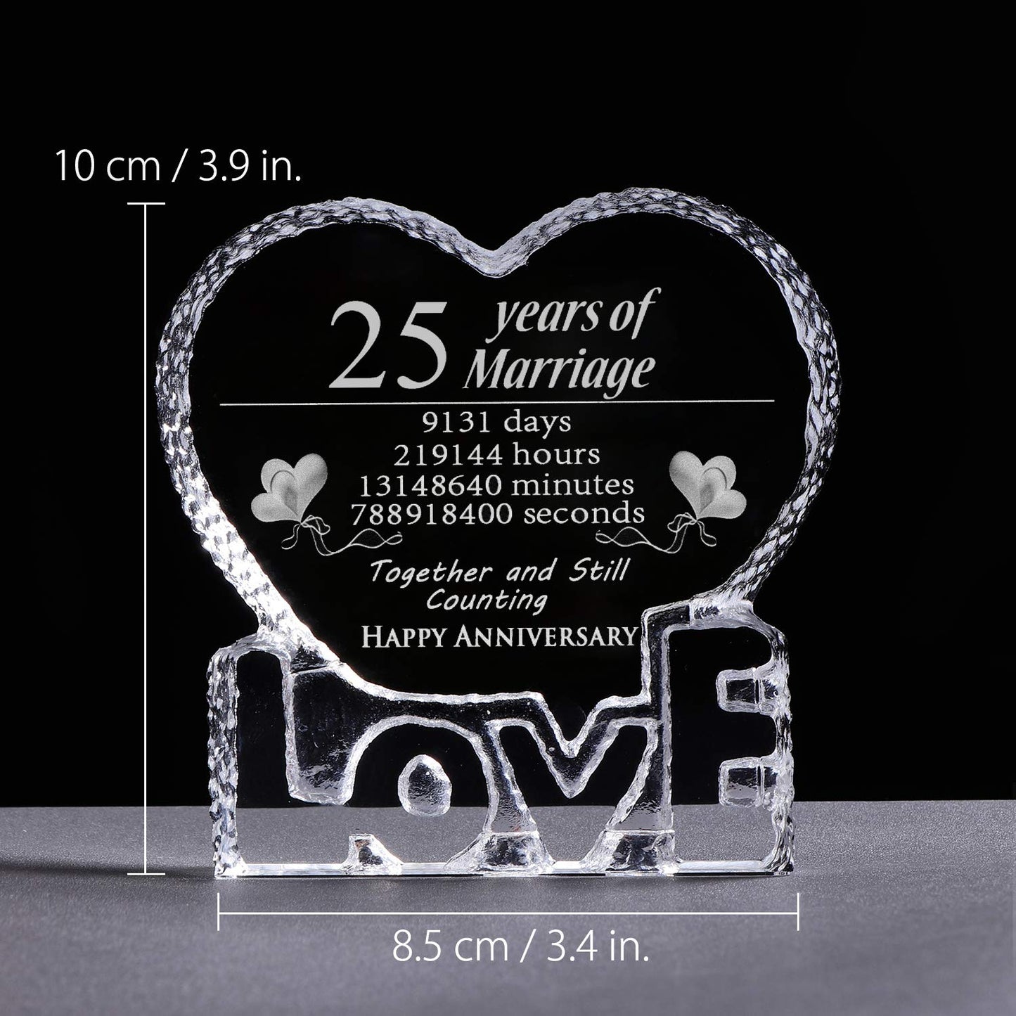 Romantic gift for 25th silver wedding anniversary, romantic gift for wife, couple, husband, 25 years of marriage, crystal gift for both, paperweight (25 years)