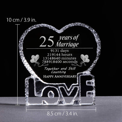 Romantic gift for 25th silver wedding anniversary, romantic gift for wife, couple, husband, 25 years of marriage, crystal gift for both, paperweight (25 years)