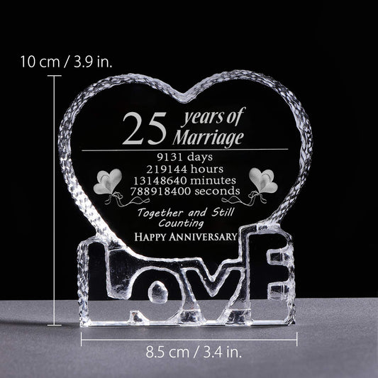 Romantic gift for 25th silver wedding anniversary, romantic gift for wife, couple, husband, 25 years of marriage, crystal gift for both, paperweight (25 years)