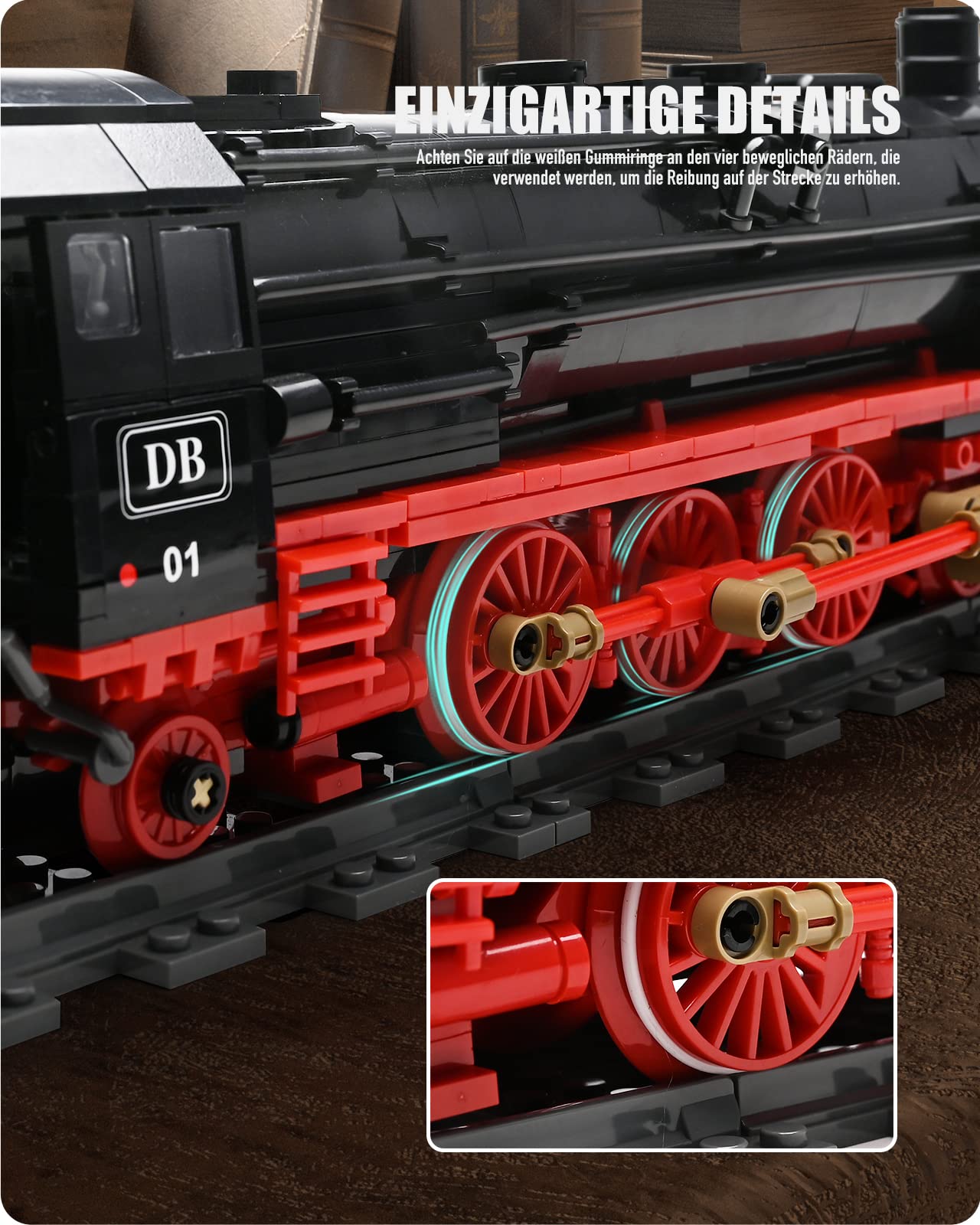 Nifeliz BR01 Retro Steam Locomotive Express Train Model Building Blocks with Tracks, Locomotive Set Train Construction Toy, Gift for Adults and Boys (1173 pieces)