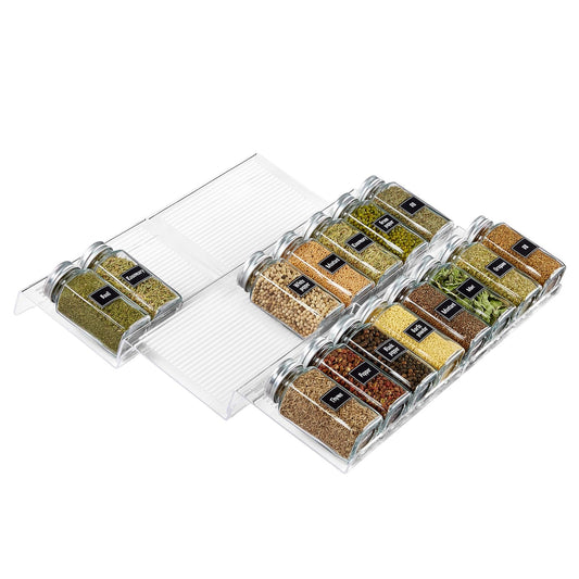 Lifewit Spice Organizer Drawer, 6-Piece Removable Spice Rack Drawer Width 20 to 40 cm, 3-Tier Plastic Spice Drawer Insert, Spice Rack for Countertop/Cabinet, Transparent