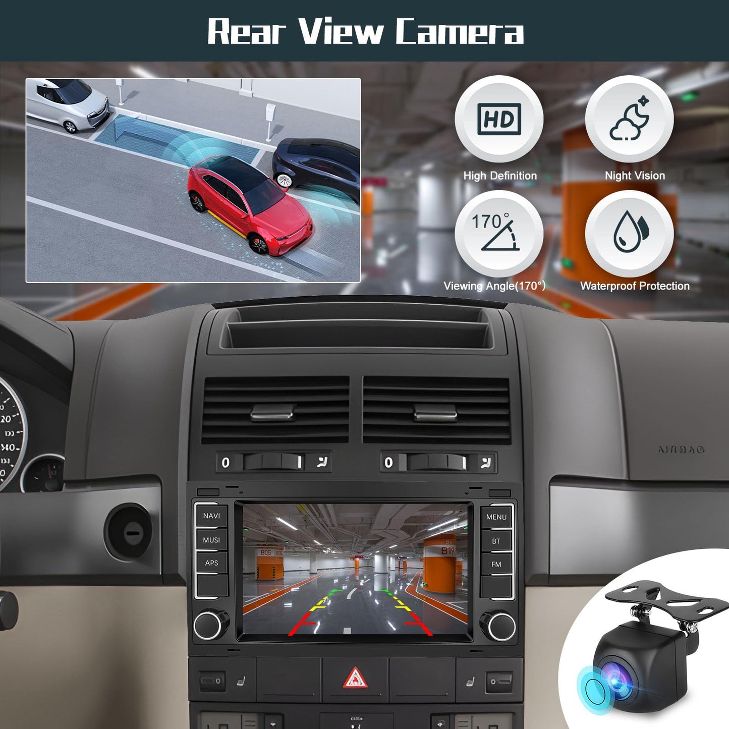 Hikity DAB/DAB+ Android 13 Car Radio for VW Touareg 2004-2011 Transporter T5 Multivan 2004-2009 with Wireless Carplay Android Auto 7-Inch Screen Radio with GPS WiFi FM RDS HI-FI Rearview Camera
