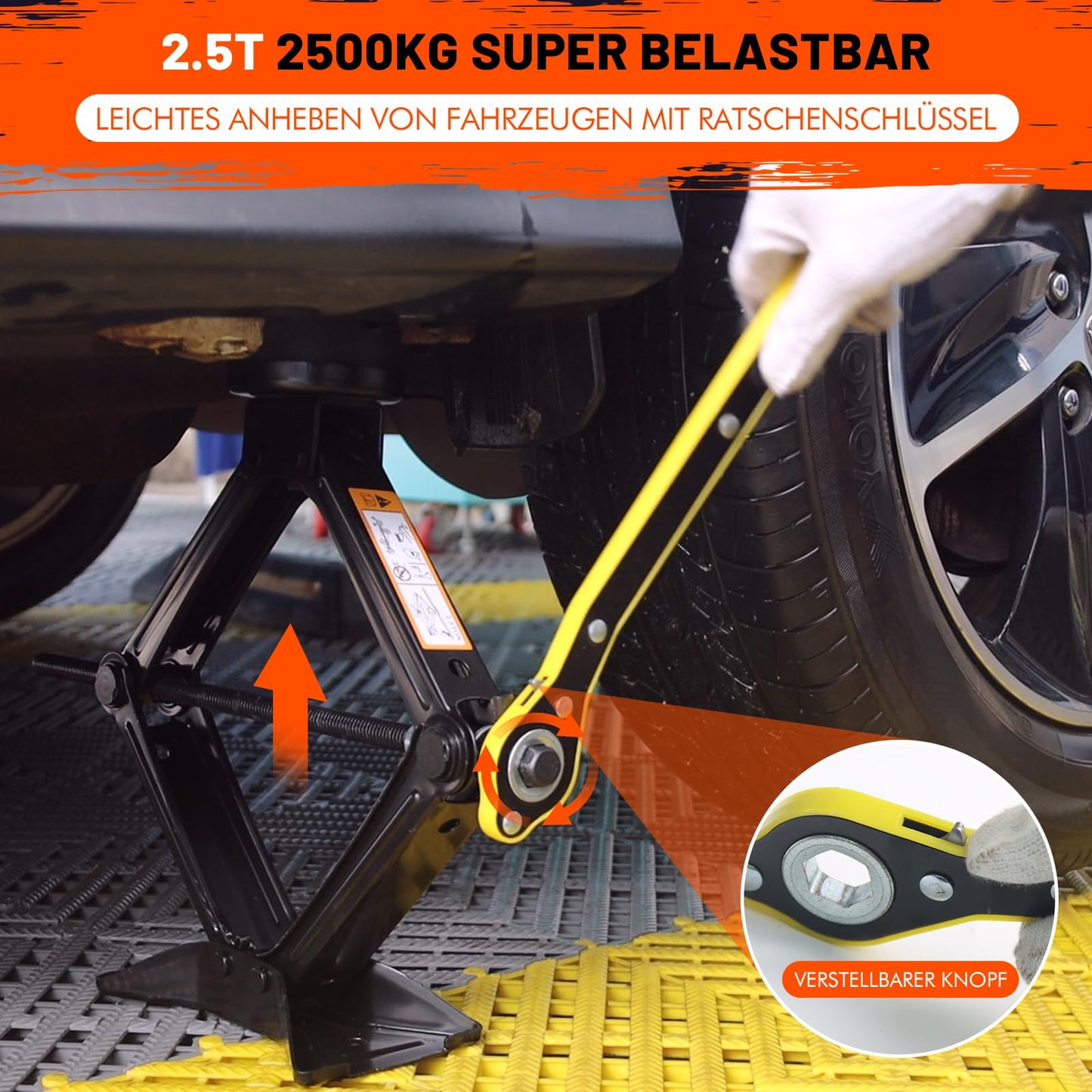 IMAYCC Jack 2.5T/2500kg, Universal scissor jack for car with rubber pad, Portable jack with lug wrench, Car emergency kit for SUV MPV, Ideal for maintenance and repair.